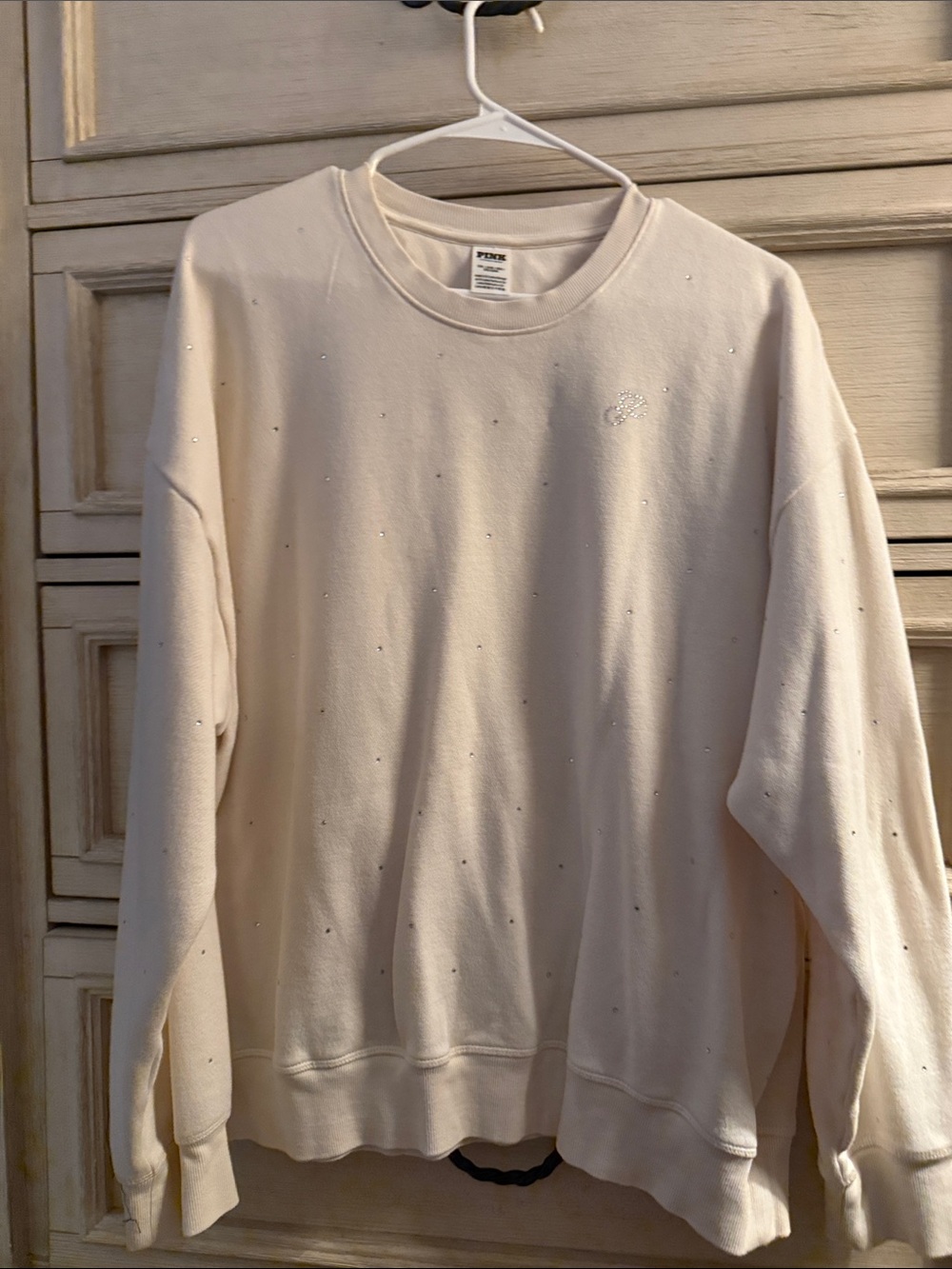 PINK Victoria's Secret Cream Crewneck Sweatshirt with Rhinestone Accents